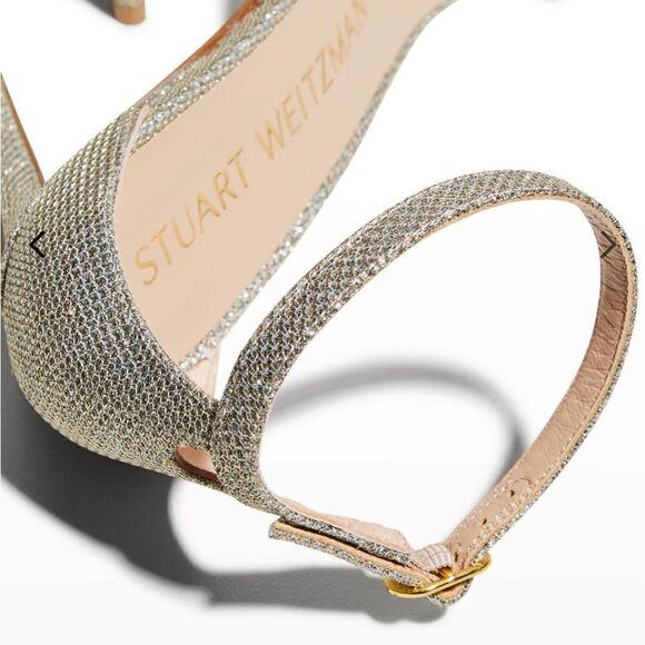 Stuart Weitzman's Nudistcurve Shimmery Ankle Strap Sandals Silver Size 6.5B NIB - Picture 4 of 14